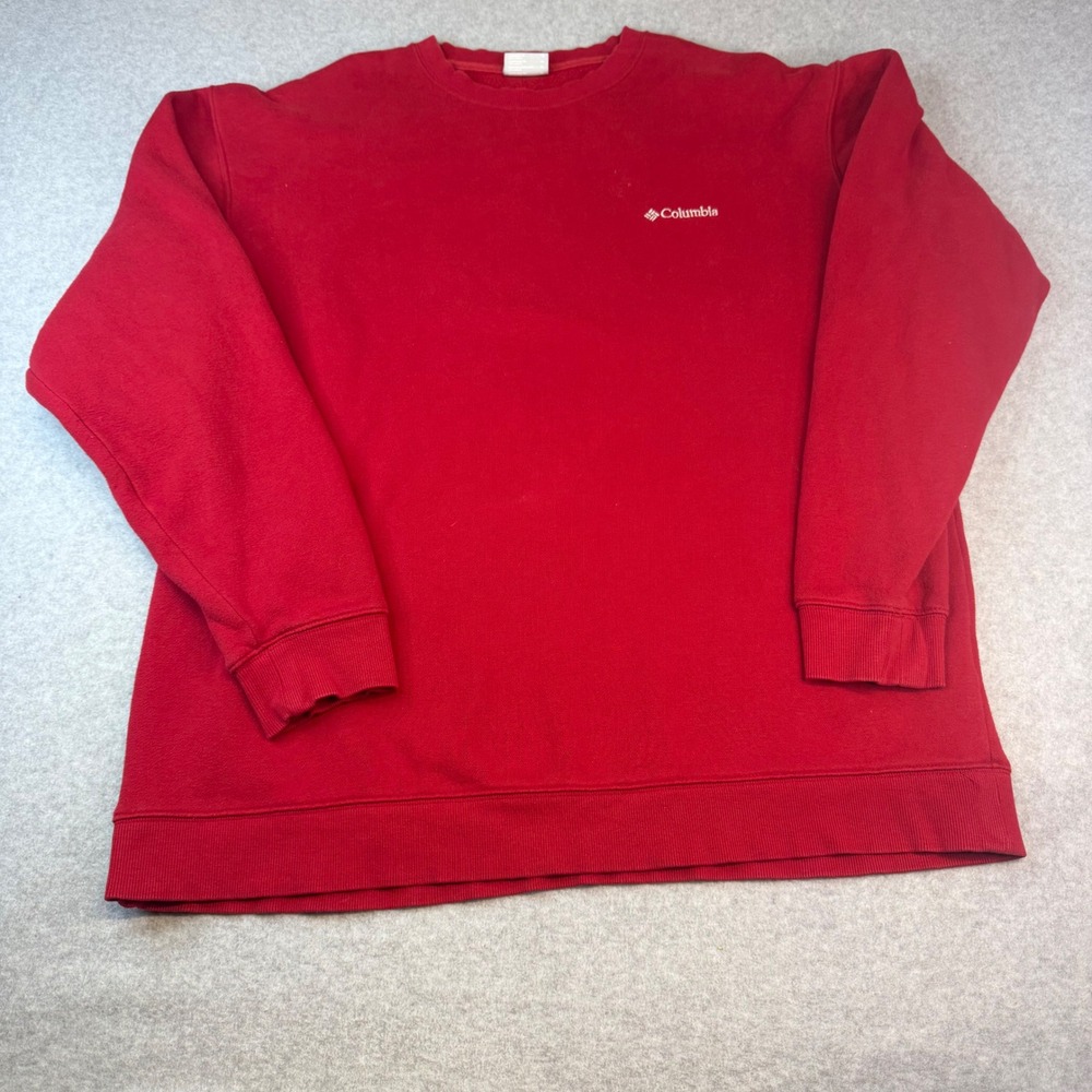 Columbia Sportswear Mens XL Red Crewneck Sweatshirt Fleece Pullover Logo 0373